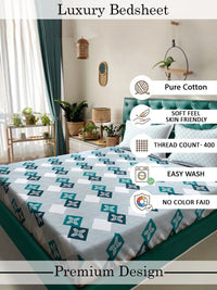 Myntra Elegant Homes Biru Turquoise & Kelabu Geometrik 400 TC Cadar King dengan 2 Sarung Bantal