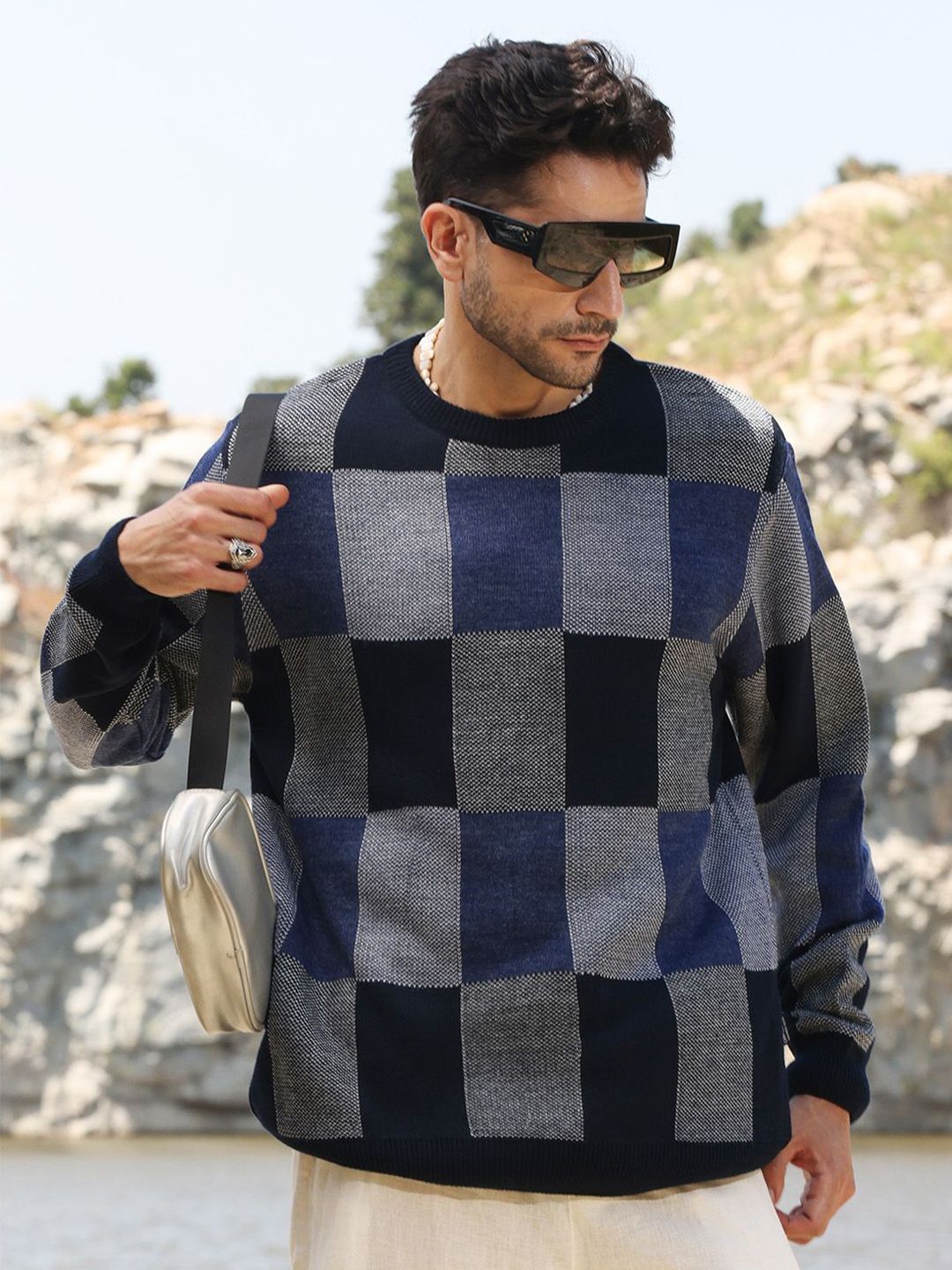 Campus Sutra Men Checked Woollen Pullover