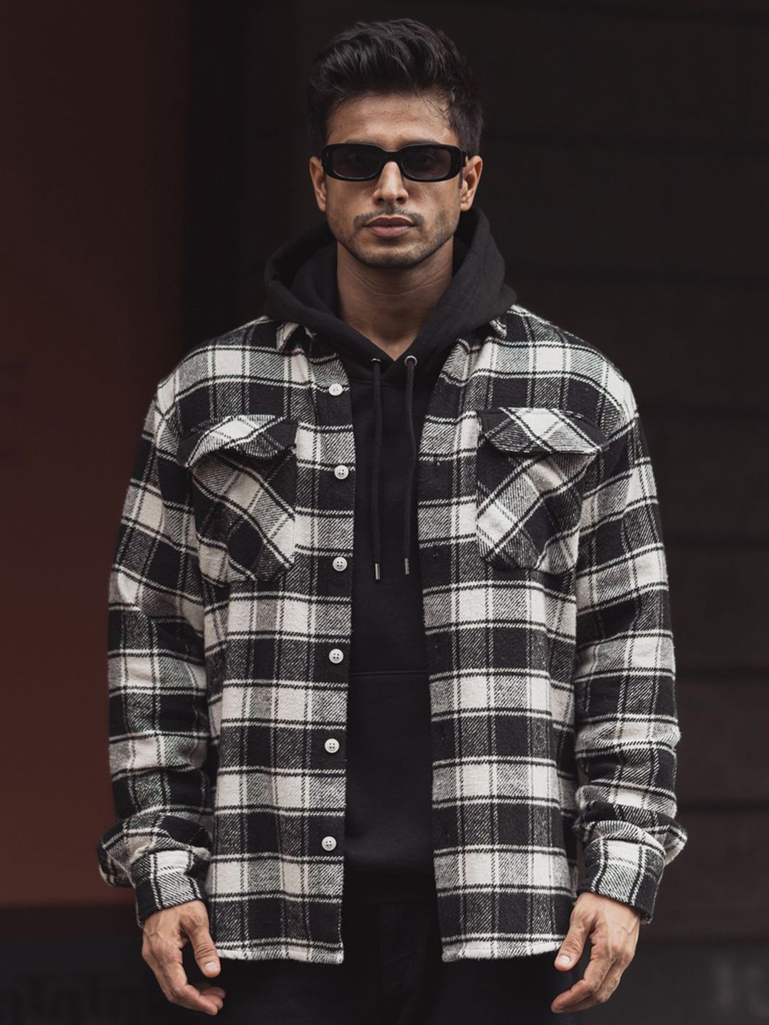 Powerlook Men Spread Collar Tartan Checked Cotton Casual Shirt
