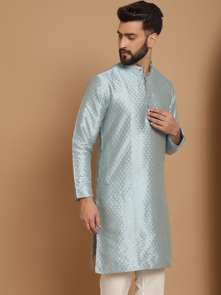 Anouk Men Blue Geometric Thread Work Kurta