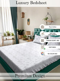 Myntra Elegant Homes White Floral 400 TC Cadar dengan 2 Sarung Bantal