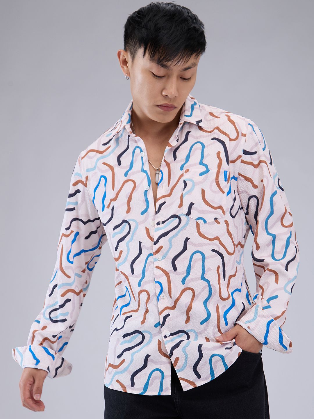 VASTRADO Men Classic Cutaway Collar Abstract Printed Slim Fit Casual Shirt