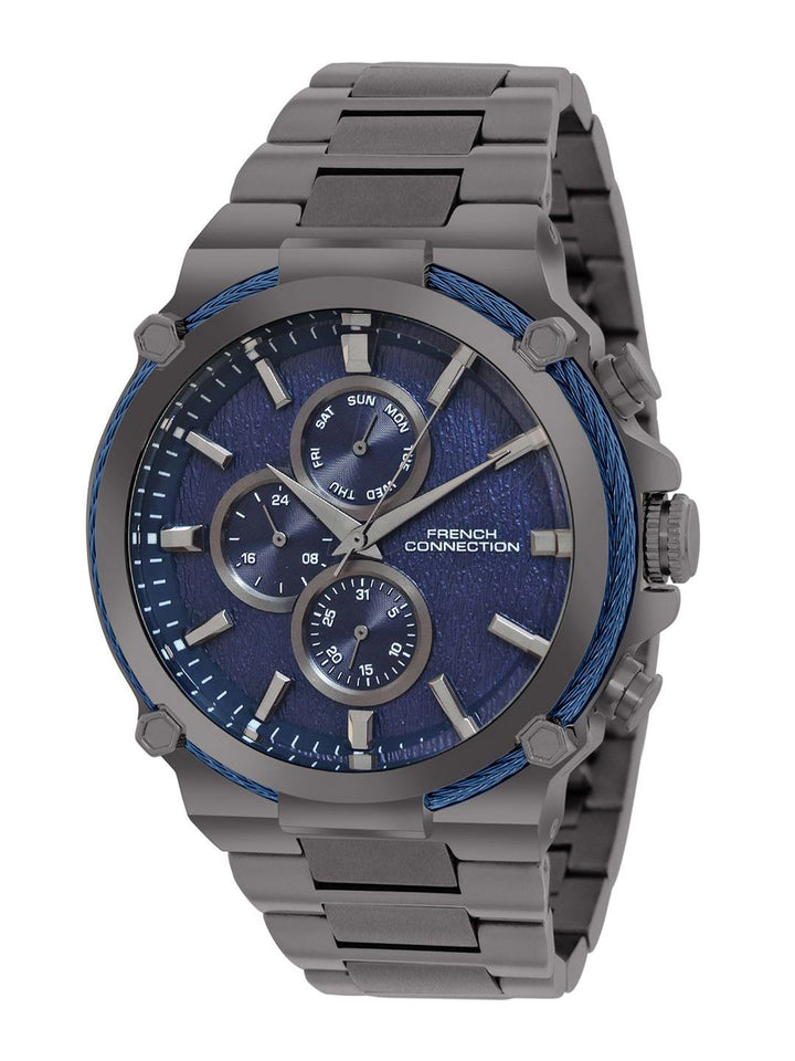 French Connection Men Patterned Dial & Stainless Steel Bracelet Style Straps Analogue Multi Function Watch