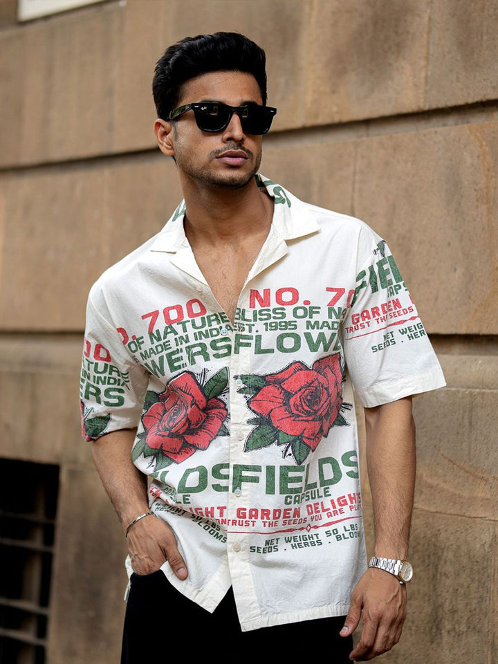 Powerlook Men Relaxed Fit Typography Printed Cuban Collar Cotton Casual Shirt