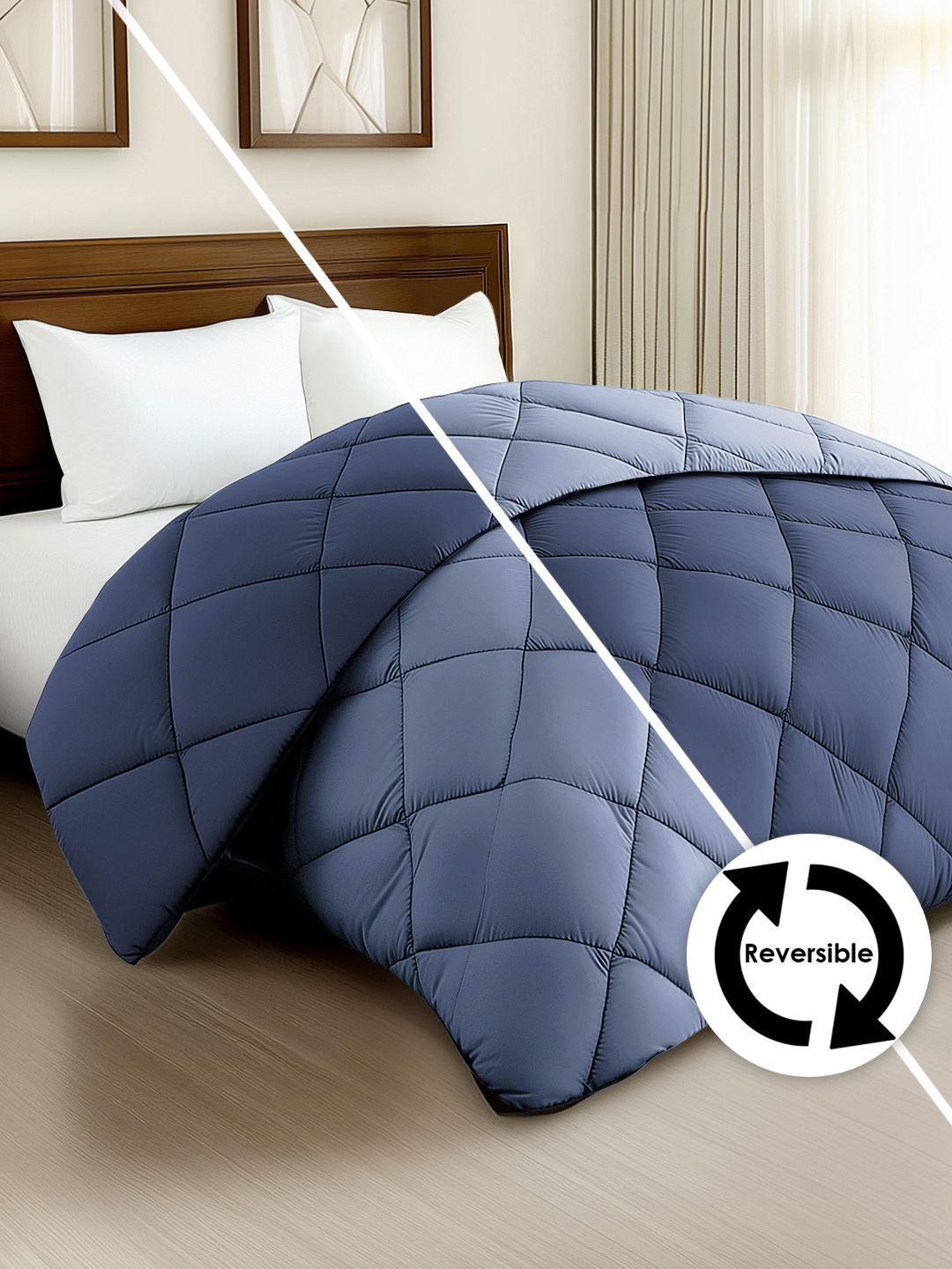 Story@home Lavender & Blue Solid Reversible 240 GSM Heavy Winter Double Bed Comforter