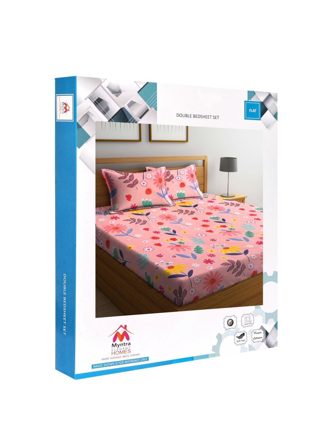 Myntra Elegant Homes Pink & Blue Floral 300 TC King Bedsheet with 2 Pillow Covers