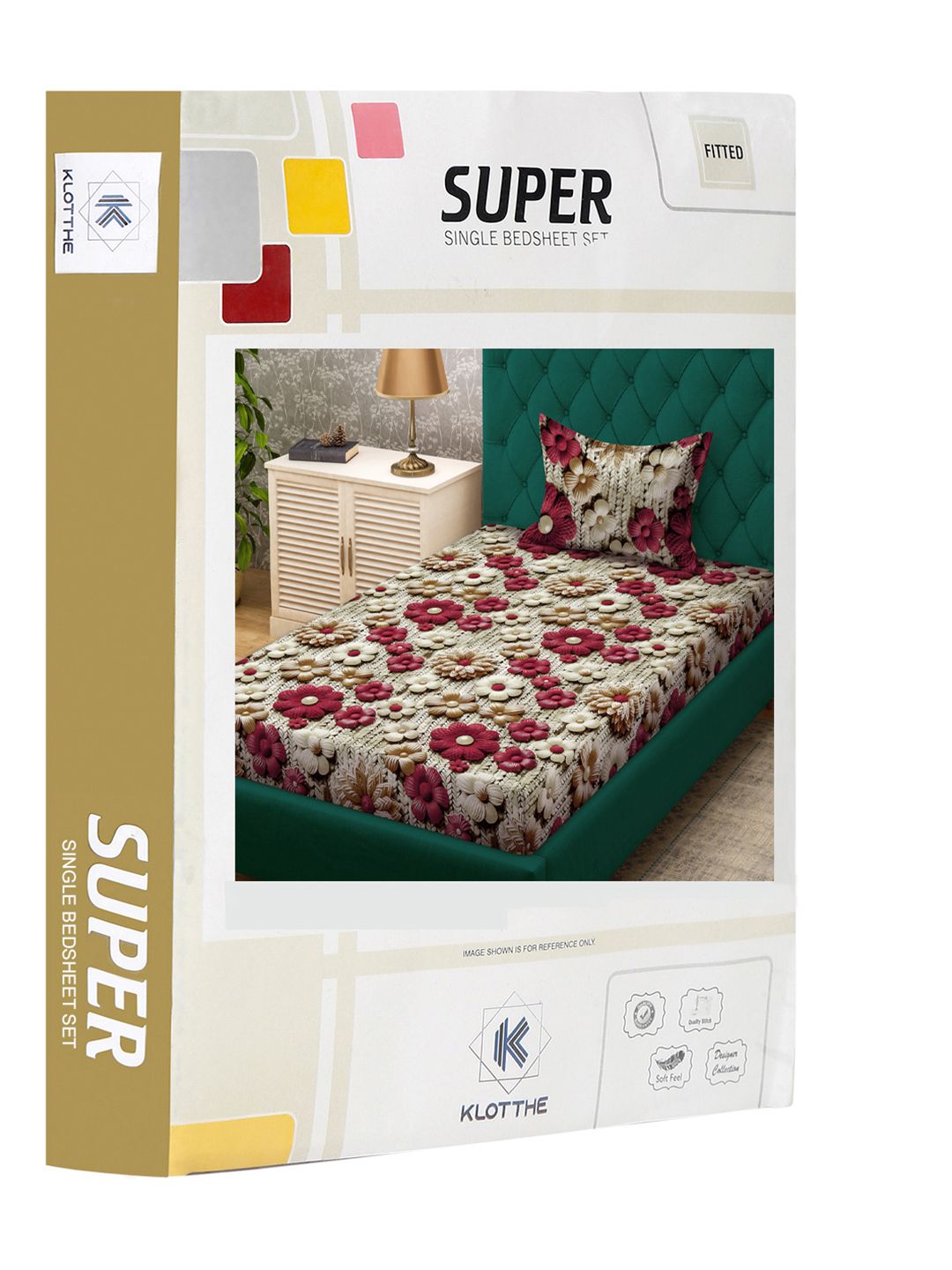 KLOTTHE Beige Floral Printed Dilengkapi 300 TC Single Cadar 7D Dengan Sarung Bantal