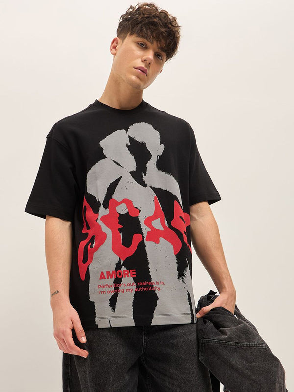 THE BEAR HOUSE Abstract Printed Round Neck Pure Cotton Oversized T-shirt