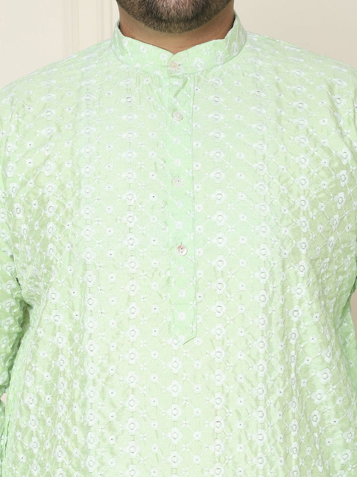 SOJANYA PLUS Floral Embroidered Thread Work Silk Cotton Straight Kurta with Pyjamas