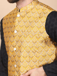 Anouk Black Floral Embroidered Thread Work Pure Cotton Kurta with Churidar & Nehru Jacket