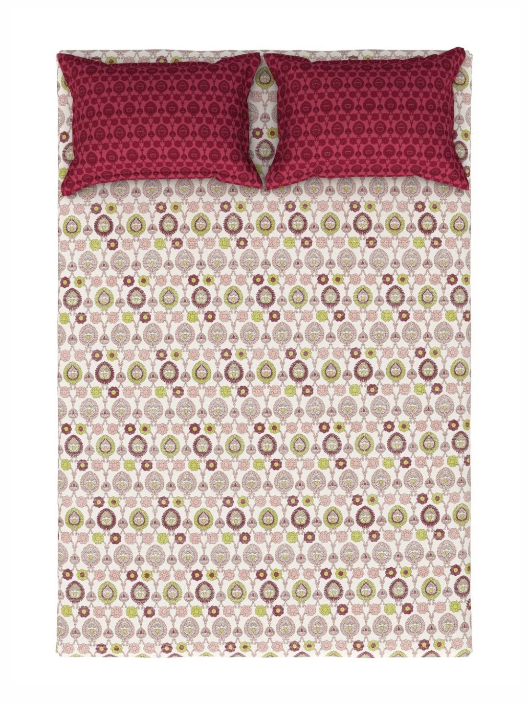 TRIDENT Advait Lime Carnival Flat 144TC Queen Cotton Bedsheet Set