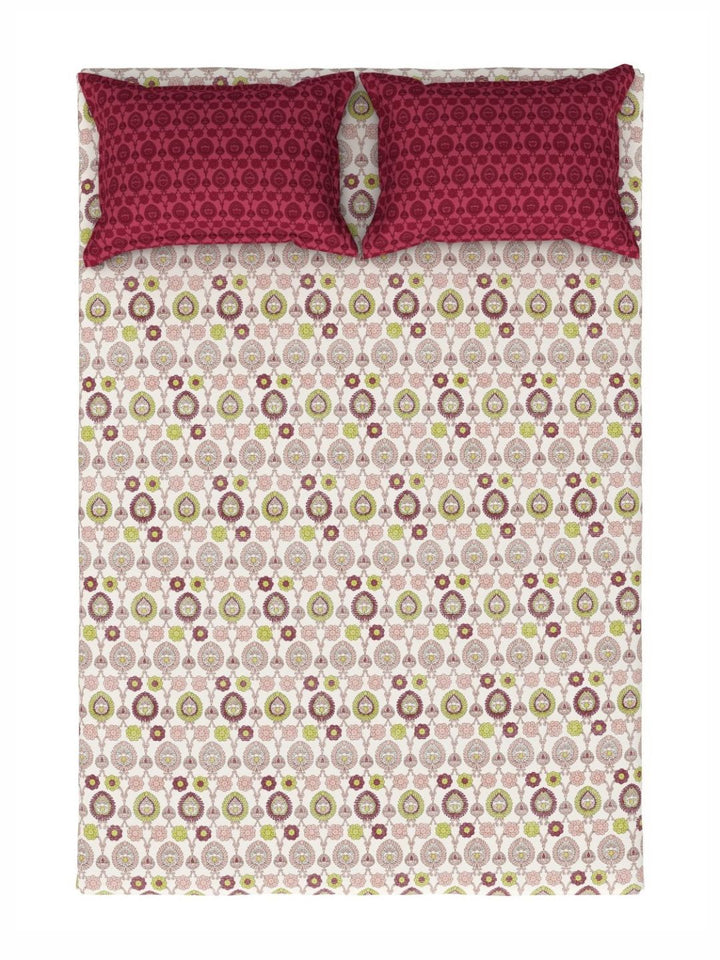 TRIDENT Advait Lime Carnival Flat 144TC Queen Cotton Bedsheet Set