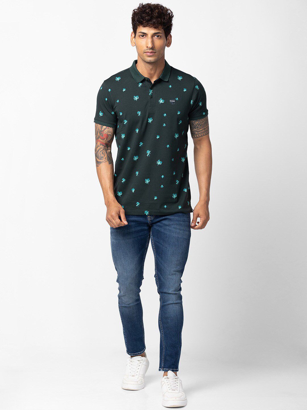 SPYKAR Men Floral Printed Polo Collar Slim Fit T-shirt