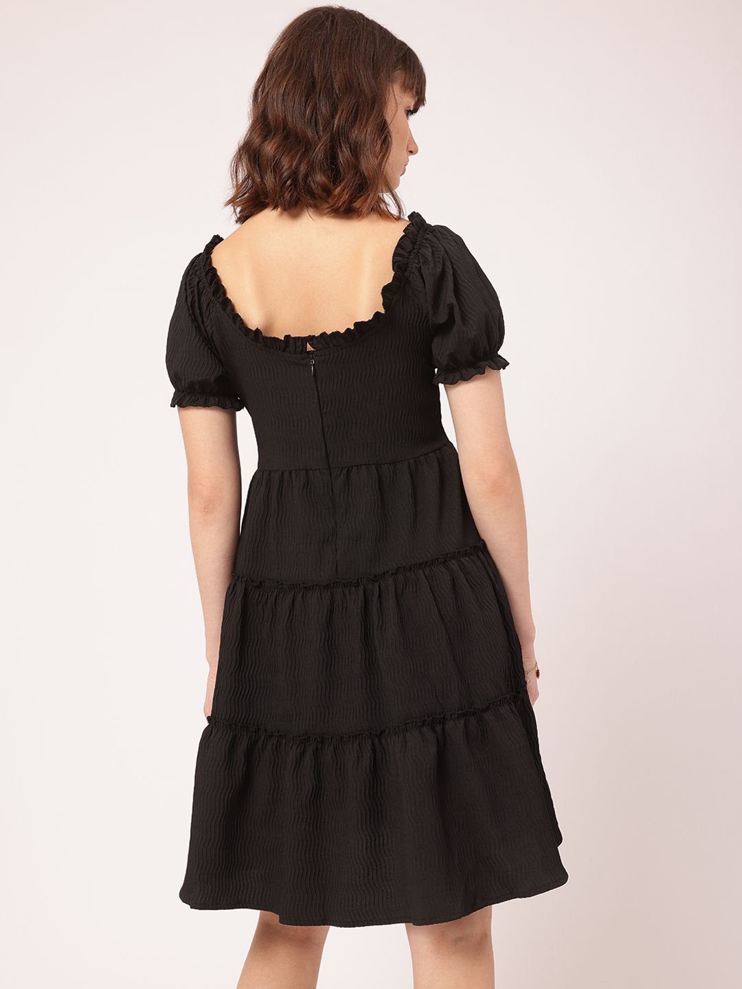 DressBerry Textured Play Tiered Fit & Flare Dress