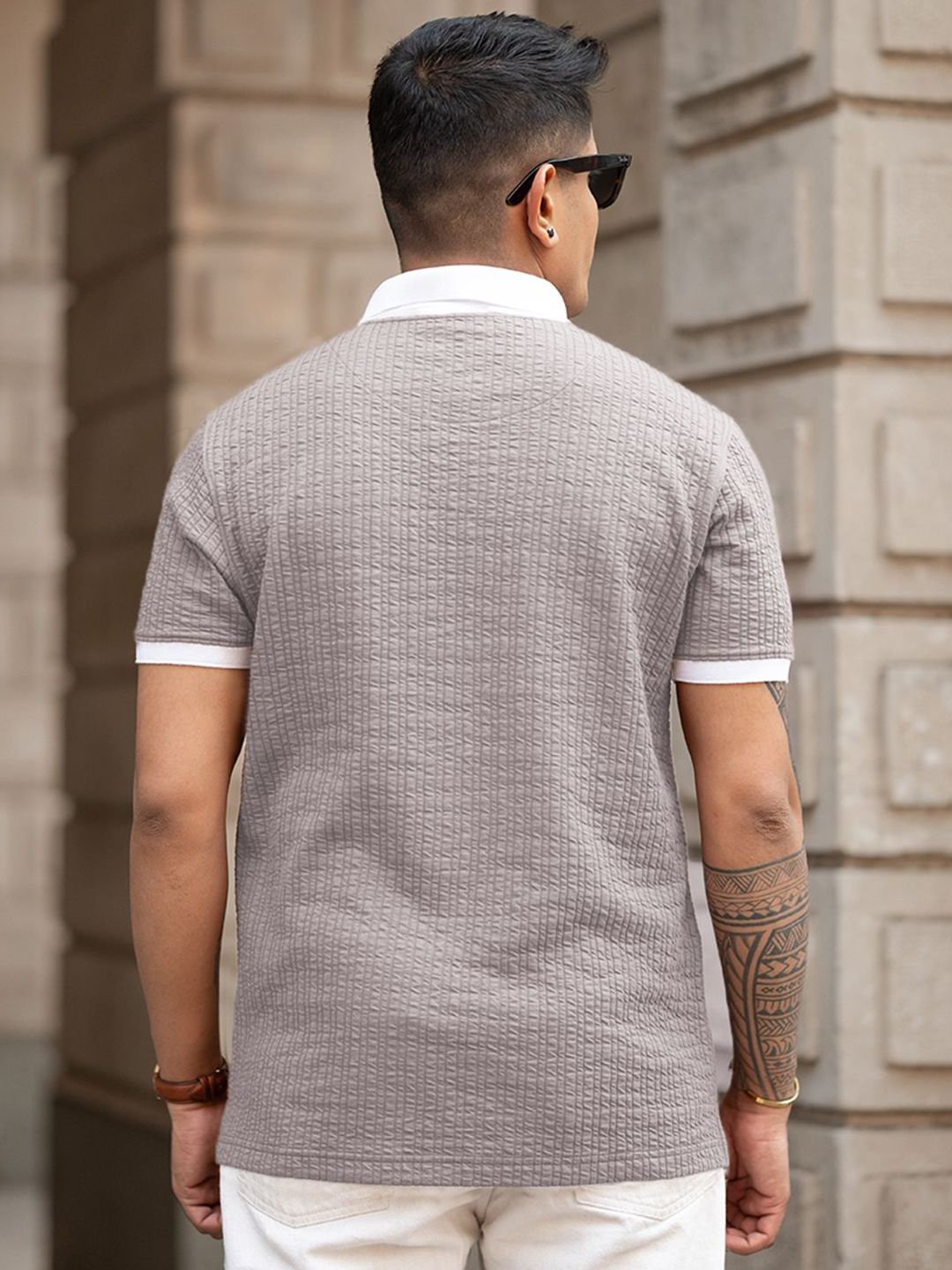 Powerlook Men Self Design Polo Collar Cotton T-shirt