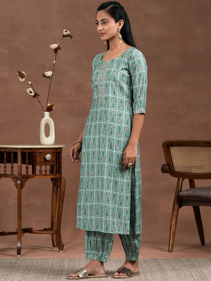 Libas Paisley Printed Thread Work Straight Kurta with Salwar & Dupatta