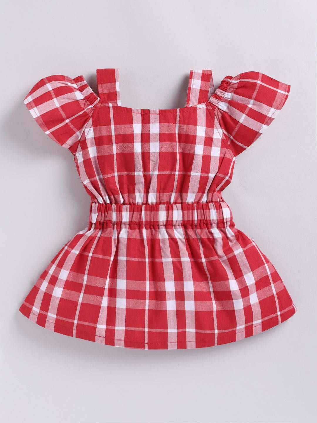 Moms Love Infant Girls Checked Cold-Shoulder Fit & Flare Dress
