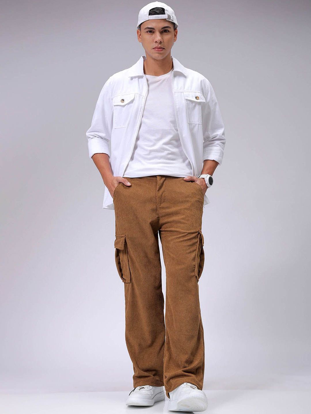 The Indian Garage Co Men Textured Loose Fit Cargos Trousers