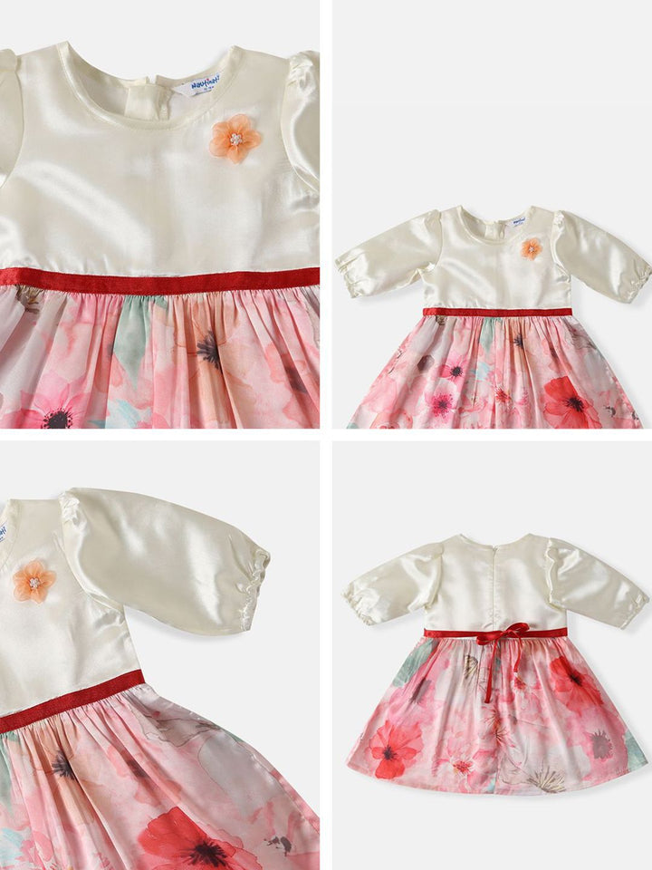 Nauti Nati Girls' Satin Floral Printed Party Frock With Waistband
