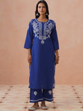 House of Chikankari Women Kurta Biasa Biru dengan Set Seluar