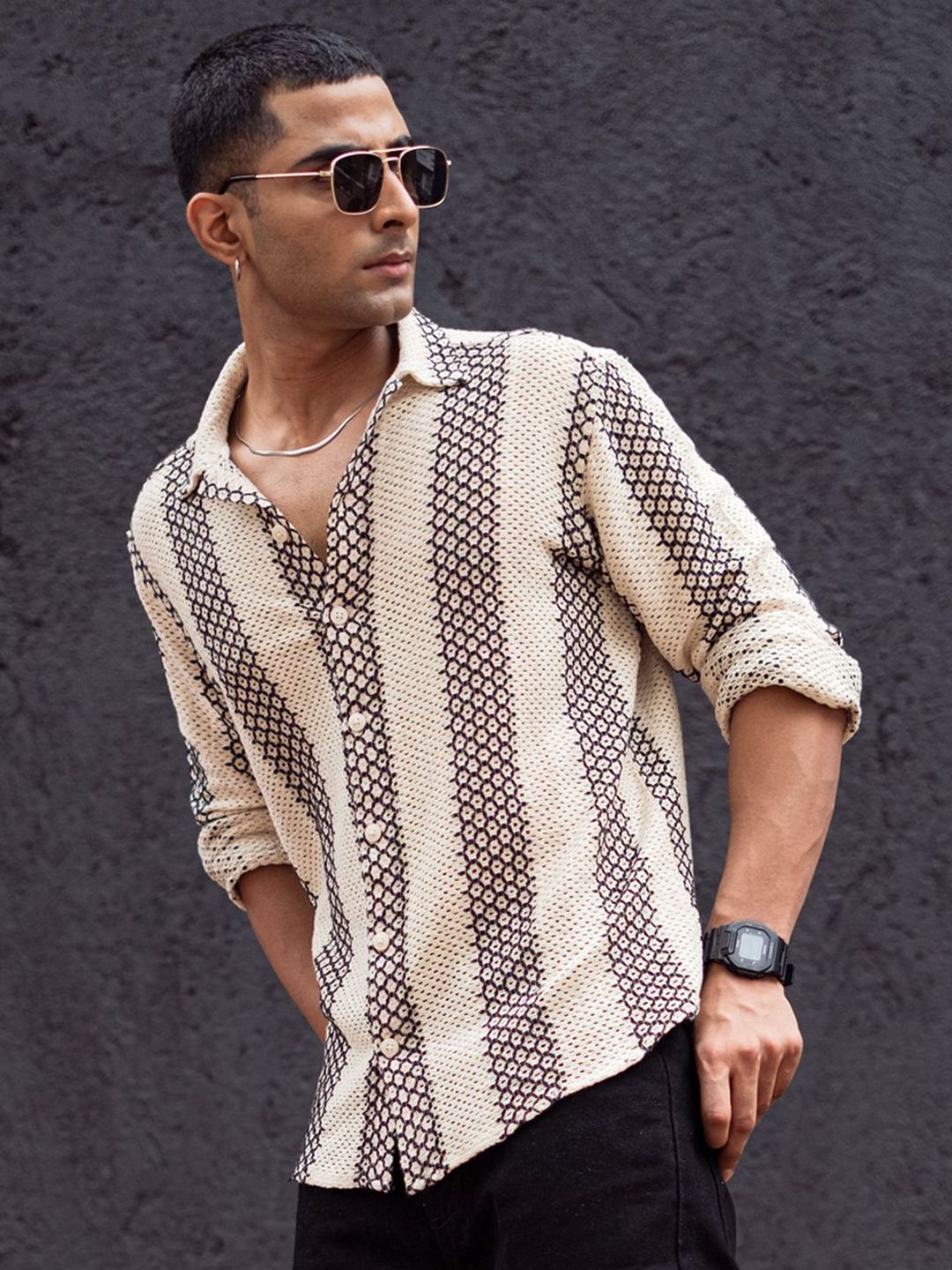 Powerlook Men Geometric Printed Spread Collar India Slim Casual Shirt