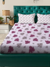 KLOTTHE Ungu & Putih Bunga 400 TC Cadar King dengan 2 Sarung Bantal