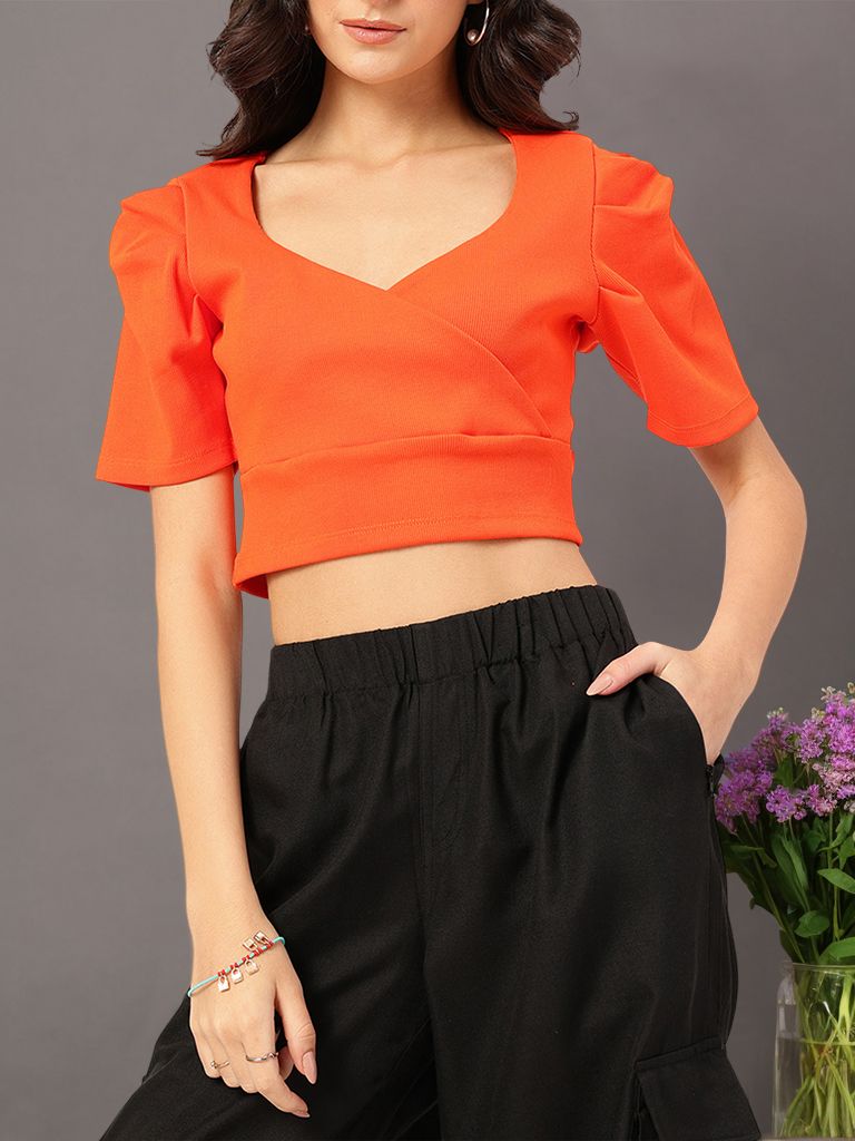 DressBerry Sweetheart Style Ribbed Wrap Crop Top