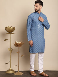 Motif Etnik Anouk Bersulam Kolar Mandarin Kurta Kapas Tulen Lurus dengan Churidar