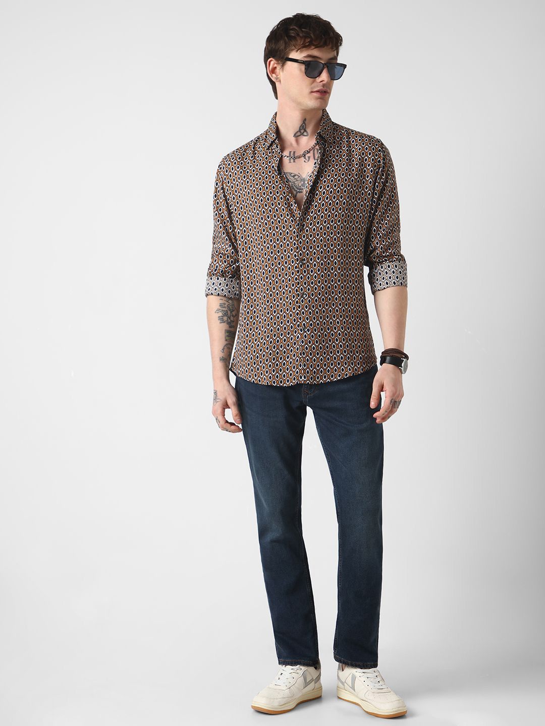 VASTRADO Men Classic Spread Collar Abstract Printed Slim Fit Casual Shirt