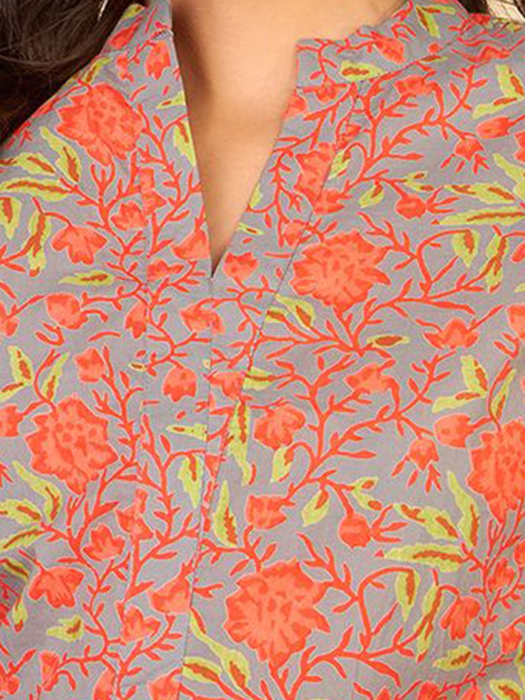 KALINI Floral Printed Mandarin Collar Top