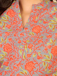 KALINI Floral Printed Mandarin Collar Top