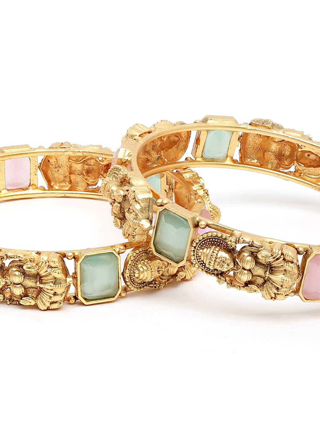KARATCART Women Set of 2 Gold-Toned & Blue Rajwadi Gold Plated Temple Bangles