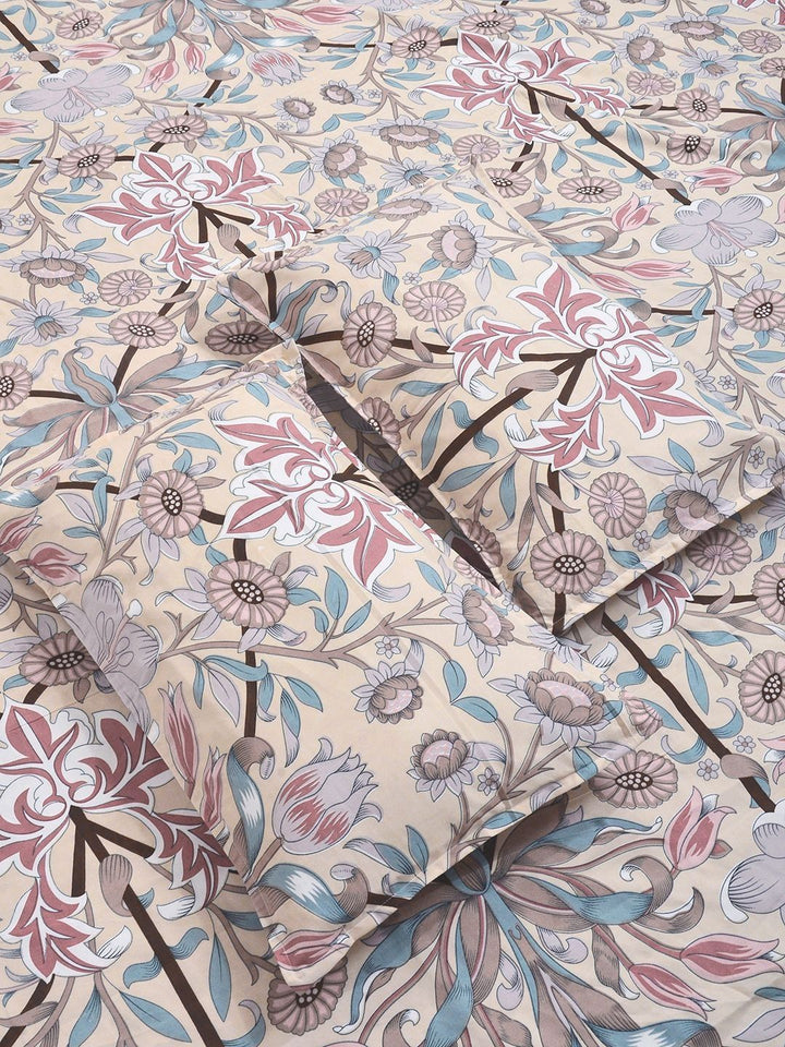 Myntra Elegant Homes Multicoloured Floral 300 TC Bedsheet with 2 Pillow Covers