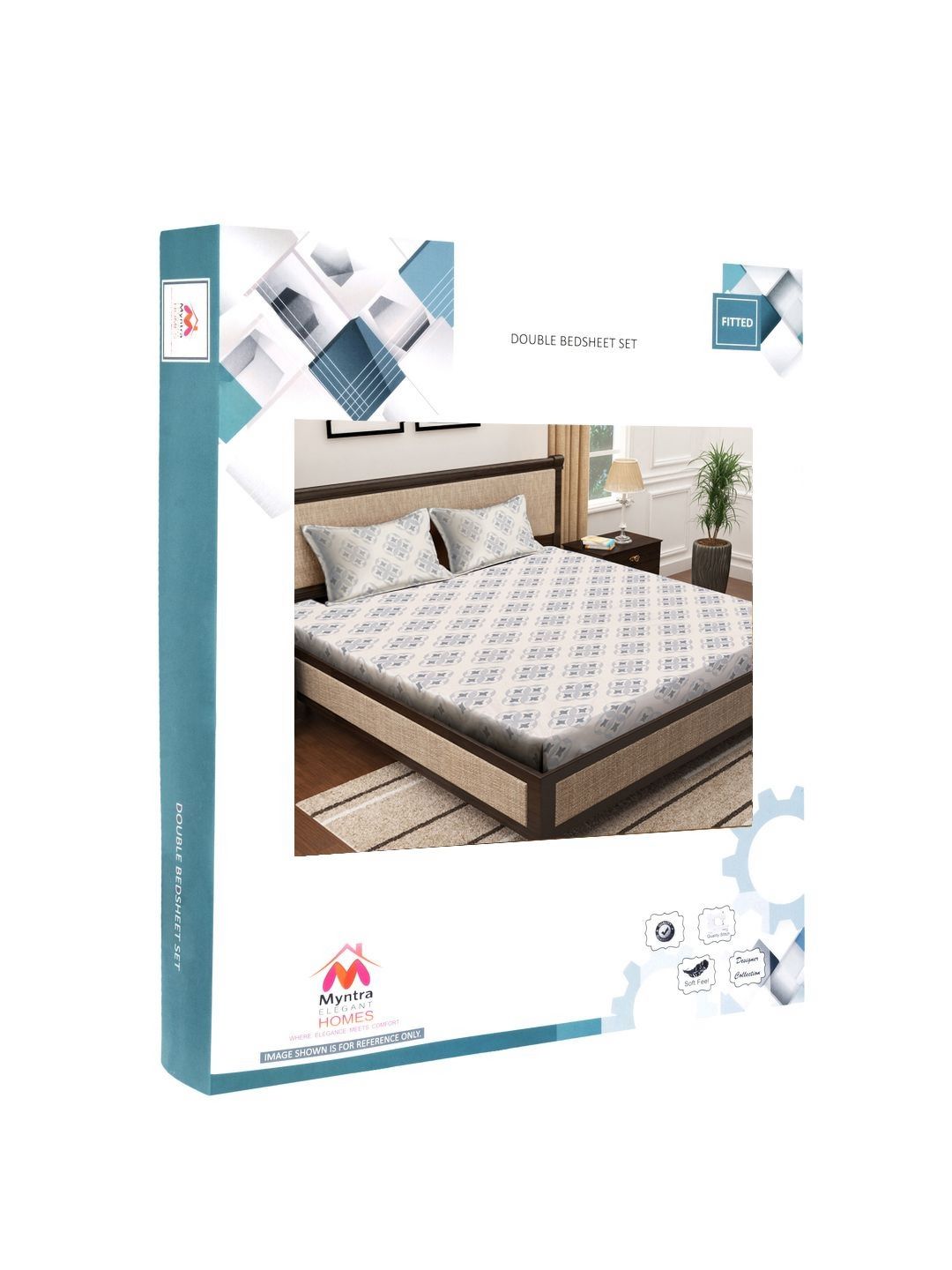 Myntra Elegant Homes Grey & Black Geometric 400 TC King Bedsheet with 2 Pillow Covers