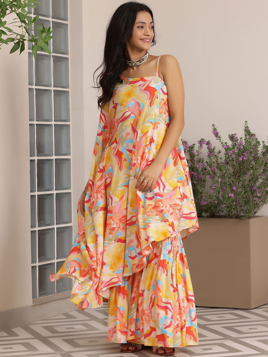 Libas Printed One Shoulder Tunic & Sharara