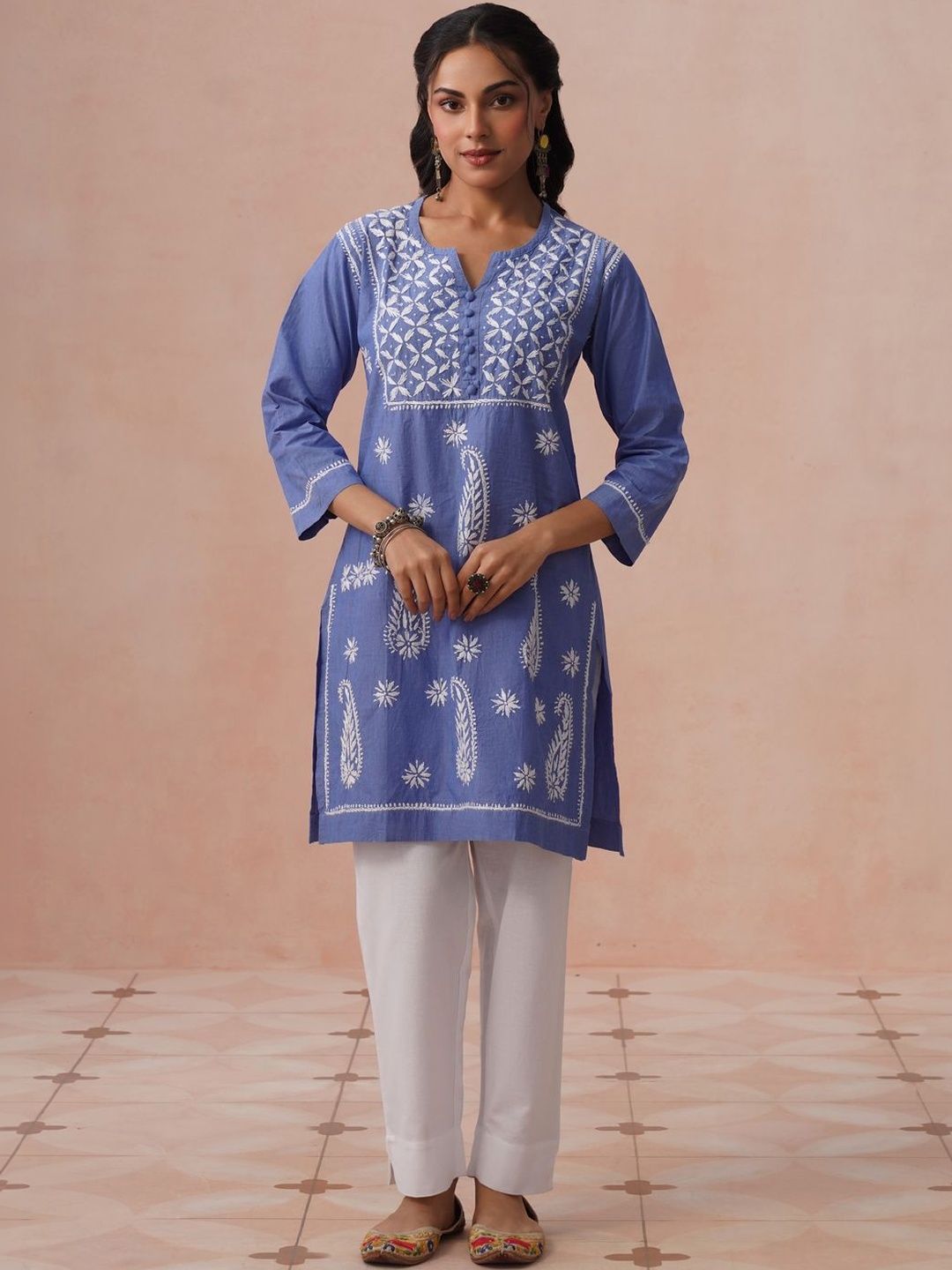 House of Chikankari Women Ethnic Motifs Embroidered Chikankari Indie Prints Kurta
