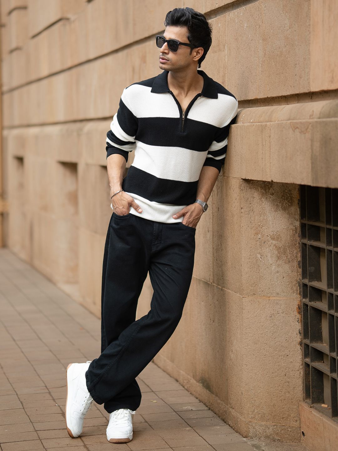 Powerlook Men Striped Polo Collar Cotton T-shirt