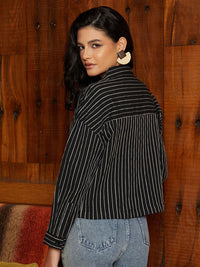 Campus Sutra Women Comfort Cuban Collar Multi Striped Oversized Casual Shirt