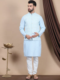Anouk Floral Printed Regular Pure Cotton Straight Kurta With Churidar & Nehru Jacket