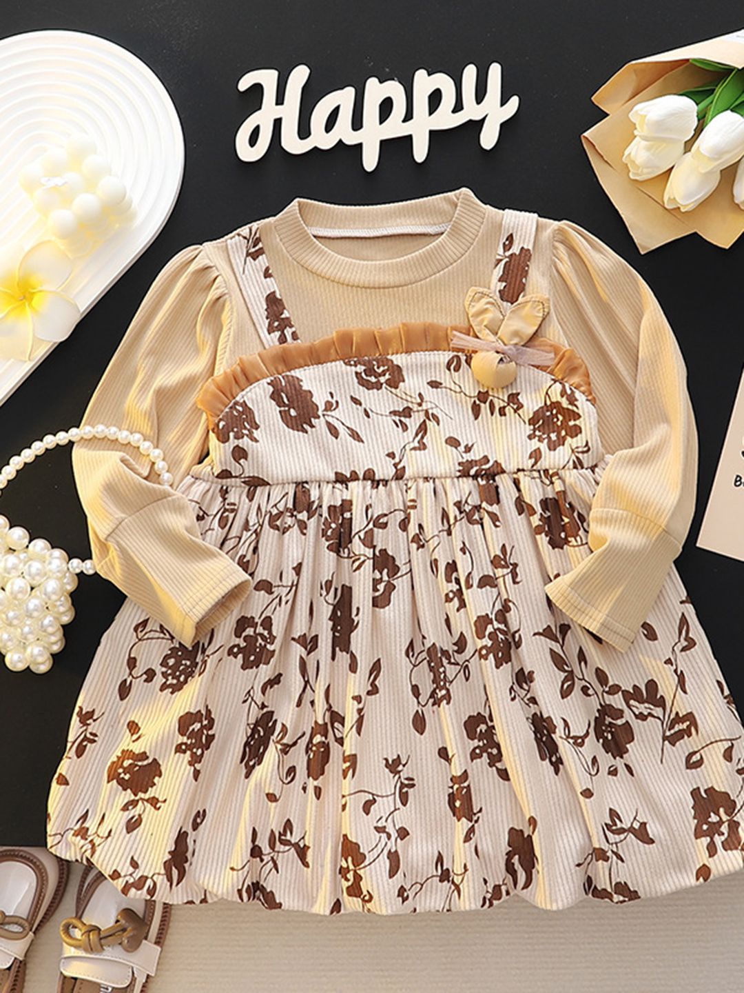 YK Girls Floral Print Peplum Maxi Dress