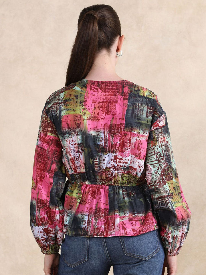 Rareism Women Abstract Abstract dicetak lengan lengan atas kapas