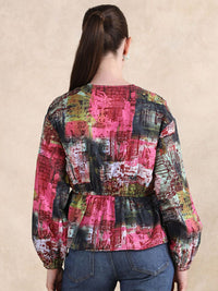Rareism Women Abstract Abstract dicetak lengan lengan atas kapas