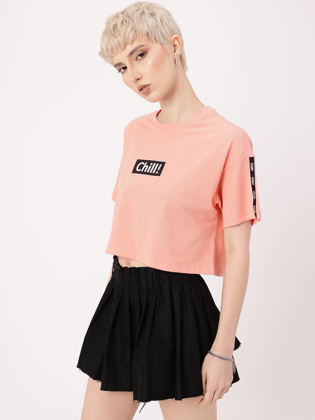 DressBerry Soft Grunge Chill Vibes Typography Printed Boxy Crop T-shirt