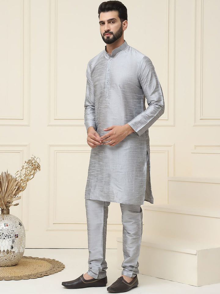 SOJANYA Mandarin Collar Silk Cotton Straight Kurta dengan jaket Churidar & Nehru