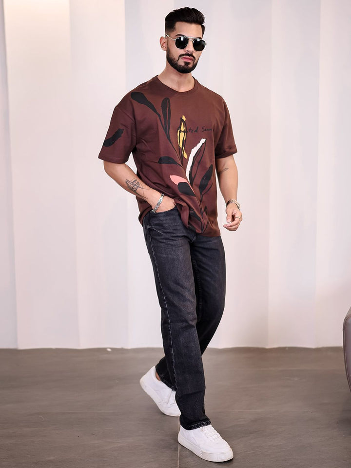 Eszett Lelaki Floral Printed Leher Bulat Kapas Bersaiz Besar T-shirt