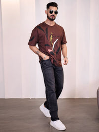 Eszett Lelaki Floral Printed Leher Bulat Kapas Bersaiz Besar T-shirt