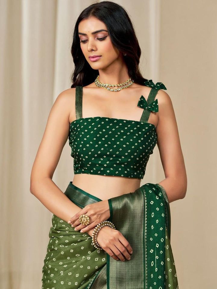 Kalini Women Dola Silk Bandhani Print Zari border Saree