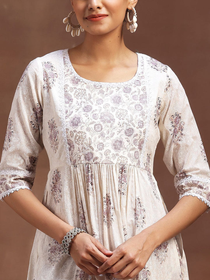 Libas Floral Printed Pleated Pure Cotton Kurta with Trousers & Dupatta
