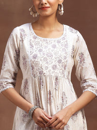 Libas Floral Printed Pleated Pure Cotton Kurta with Trousers & Dupatta