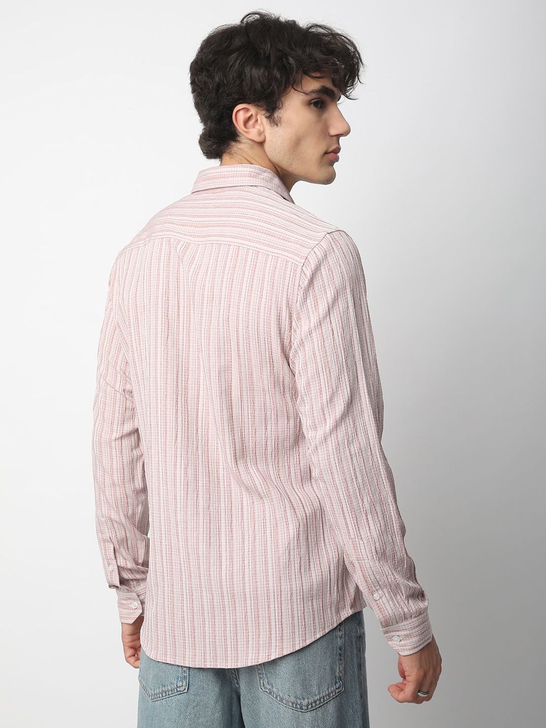 VASTRADO Men Classic Spread Collar Textured Slim Fit Casual Shirt